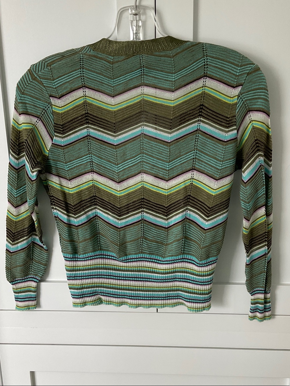 Missoni Green Chevron Knit Button-Front Cardigan with Multicolor Stripes - Picture 5 of 10